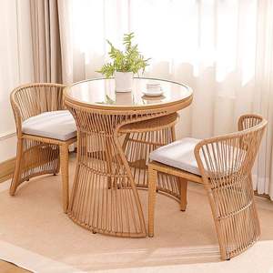 Mesa de Té de Ratán Natural Hecha a Mano para Dos Personas, Muebles Tejidos para Interiores - Product Image 3