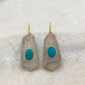 Colgante Curativo de Rutilo Dorado con Terminación de Turquesa - Dijes de Piedra Doble, Joyería al por Mayor - Product Image 1