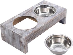 2025 recién llegado cuencos y comederos para mascotas lavados en blanco, superventas, soporte de madera con cuencos de acero inoxidable para comida y agua para mascotas - Product Image 2