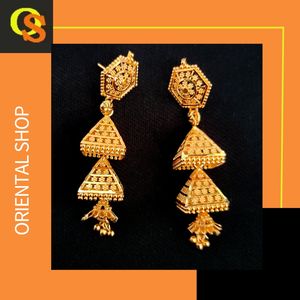 ชุดต่างหูพรีเมี่ยมแบบดั้งเดิม22CT ต่างหูชุบทองแบบ Jhumka เครื่องประดับสำหรับผู้หญิงที่สวมใส่โดยผู้ส่งออก - Product Image 4