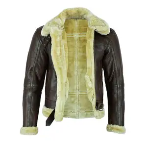 Mens B3 Bomber Aviator Shearling Sheepskin Leather Jacket