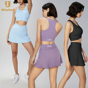 Conjunto de falda de tenis blanca de alta calidad, pantalones cortos, ropa de Yoga ligera, gimnasio, entrenamiento físico, prendas de vestir exteriores, cintura cruzada sólida, bolsillos interiores - Product Image 1