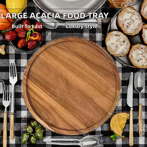 Plateau de rangement moderne de luxe en bambou sculpté extra large à un seul niveau pour la vaisselle de cuisine et de salon - Product Image 3