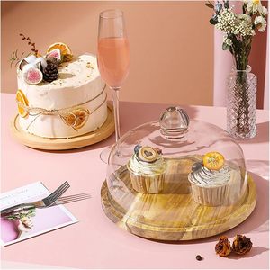 Campana con coperchio in vetro con Base in legno per decorare torte 25x18 Cm-per torte e decorazioni dolci - Product Image 3