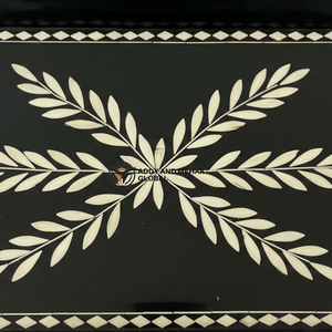 Proveedor indio ofrece bandeja de servicio decorativa Rectangular con incrustaciones de hueso negro hecha a mano con asas - Product Image 5