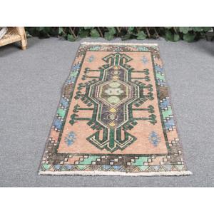 1.5x2.9 ft Turkish Rug, Vintage Small Rug, <b>Brown</b> Green Floral <b>Wool</b> Rug - Product Image 4