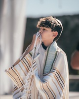 Kippa en lin bleu marine personnalisée avec monogramme et doublure imprimée Étoile de David, casquette Judaica pour Bar Mitzvah, cadeau pour invités