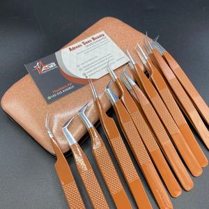 แหนบต่อขนตาสแตนเลสเคลือบผงสีน้ำตาลอ่อนสำหรับมืออาชีพด้ามจับปลายแหลมทนทาน - Product Image 6