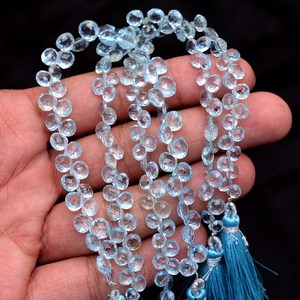 Topacio Azul AAA de 5mm-7mm, Gema en Forma de Corazón, Cuentas Facetadas, Topacio Azul Cielo Genuino, Cuentas Sueltas para Joyería - Product Image 1