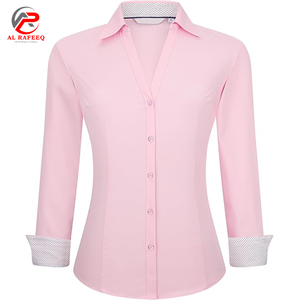 Camisa con botones para mujer, camisas de vestir de trabajo de manga larga, cuello en V, fácil cuidado, blusas informales de negocios elásticas para mujer - Product Image 1