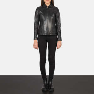 Veste courte en cuir PU pour femmes et filles Colette, personnalisable, veste bomber noire, rembourrage en polyester et coton pour les saisons automne et printemps - Product Image 4