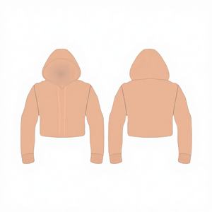Hoodie court tricoté personnalisé pour femme, 100 % coton, couleur unie, manches longues, décontracté, épaules tombantes, vente en gros - Product Image 1