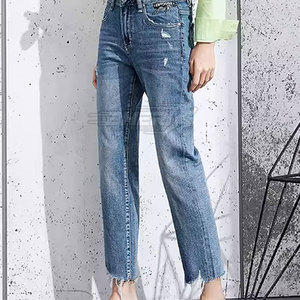 Último diseño OEM servicio lienzo medio frente plano 100% algodón cómodo calidad superior mujeres moda Pantalones vaqueros - Product Image 2