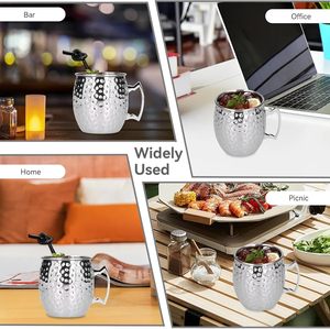 Venta al por Mayor de Tazas de Acero Inoxidable para Cócteles Moscow Mule, 550 ml, Tazas para Cerveza, Utensilios de Bar, Taza Moscow Mule Plateada con Asa - Product Image 5