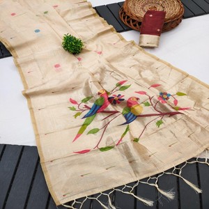 Sari VASTRA COTTAGE de Algodón Muga Puro y Suave con Tejido Meenakari, Pallu Rico con Borde de Zari Munia y Blusa de Algodón en Contraste - Product Image 3