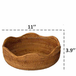 Panier de rangement et plateaux pliables multifonctionnels en rotin rond brun style campagnard pour l'organisation de la cuisine et le stockage des fruits - Product Image 4