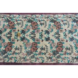 Alfombra de lana turca Vintage 34X65 pies Beige y púrpura clásico área grande rectángulo diseño de retazos para dormitorio con respaldo de látex - Product Image 5