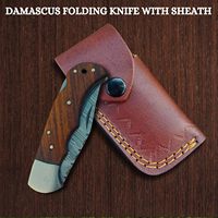 Couteau pliant industriel ZACSM en acier Damas torsadé, qualité professionnelle, avec clip EDC, manche en bois fait main, pour camping et chasse, étui en cuir 1