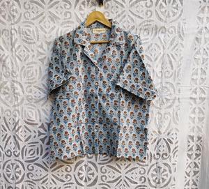 Wholesale Cotton Block Printing Fabric Pajama <b>Set</b> Button Down <b>Shirt</b> With Elastic Waist <b>Short</b> Bottom Comfy Sleepwear <b>Women's</b> Pj - Product Image 2