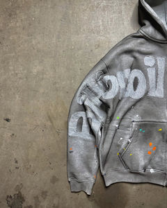 Sudadera con Capucha Personalizada OEM, Hombros Caídos, 420 GSM, Algodón, Bordado Desgastado, Corte Cuadrado, Estilo Vintage, Lavado Desgastado, Cierre de Cremallera, para Hombre, Alta Calidad - Product Image 6