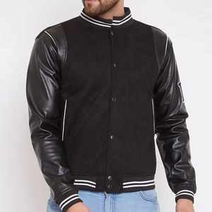 Veste universitaire en cuir véritable 100% pour hommes, col montant, logo sur le devant, couleurs et tailles personnalisées, veste en cuir décontractée de haute qualité - Product Image 1