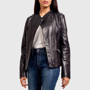 Veste en similicuir marron pour femme, style motard, cintrée, avec fermeture éclair, style streetwear, veste en cuir pour femme - Product Image 6