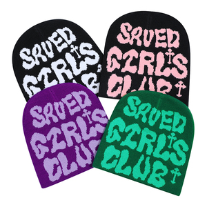 หมวกขนาดเล็กอบอุ่นมีตัวอักษรหนาแบบใหม่สำหรับฤดูหนาวหมวกถักแบบมีในสต็อกสามารถปรับแต่งโลโก้ได้ - Product Image 3