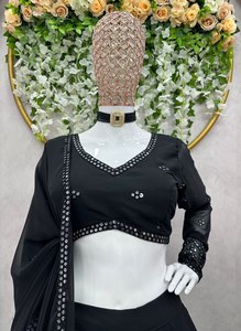 Style Bollywood Femme Noir Sequin Brodé Lehenga Choli avec Dupatta Faux Georgette Semi Cousu Taille 42 pour l'hiver - Product Image 3