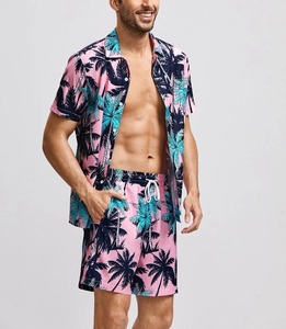 Haute qualité été hommes chemise de plage hawaïenne ensemble deux pièces avec short en flanelle taille 6XL imprimé t-shirts hawaïens - Product Image 5
