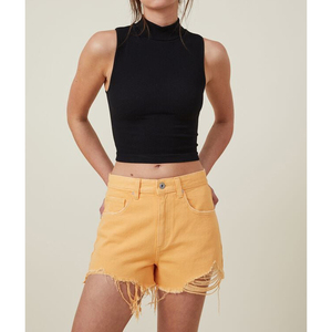 Orange déchiré prix de gros usine nouvelles femmes mode Shorts Jeans Sexy coton Denim Jean respirant Shorts - Product Image 5
