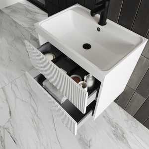 Meuble sous-vasque Koricini 60 cm blanc mat, design italien moderne, MDF, gain de place, pour la maison, l'hôtel, l'hôpital - Product Image 3