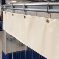 Rideau de soudure en PVC avec fenêtre de visualisation transparente, jupe inférieure bleue et système de rail coulissant pour cloisonnement d'atelier industriel