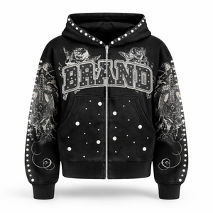 Sweat à capuche oversize personnalisé en coton pour homme, imprimé vintage, streetwear d'hiver avec technique de double fermeture éclair et effet bouffant, 450 g/m² - Product Image 1