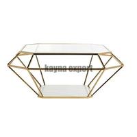 Table centrale moderne en verre trempé avec cadre en acier inoxydable doré pour décoration de salon et de chambre à coucher
