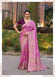 Saree en soie ethnique indienne traditionnelle travail Zari complexe pour les mariages Festivals Fêtes Occasions formelles en gros - Product Image 6