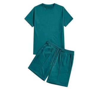 100% algodón poliéster Slim Fit manga corta cuello redondo Color azul conjunto doble camisetas y pantalones cortos conjuntos ropa de hombre de talla grande - Product Image 5