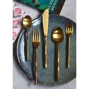 Elegant Gold Hammered Design Stainless Steel Flatware Set <b>Mirror</b> Polish Spoon Fork Knife for Elegant Dining <b>Tabletop</b> Silverware - Product Image 1