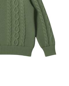 Suéter Polo de Punto Trenzado Personalizado para Hombre, Manga Larga, Cuello con Botones, Cuello en Contraste, Jersey de Invierno en Verde Oliva - Product Image 5