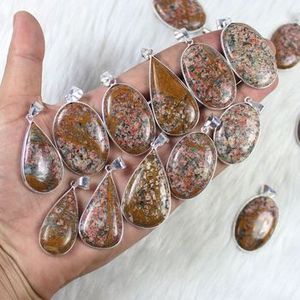 สร้อยคอแจสเปอร์ unakite ธรรมชาติคุณภาพสูงจี้เงินอัญมณีขนาดใหญ่ชุบด้วยเงินเครื่องประดับหนามเตยที่น่าดึงดูดการตั้งค่าเสน่ห์ - Product Image 5