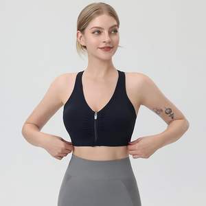 Women's Breathable Eco-Friendly Zip Front <b>Sports</b> <b>Bras</b> Wireless Padded <b>Racerback</b> Medium Support Post-Surgery Yoga Exercise - Product Image 3