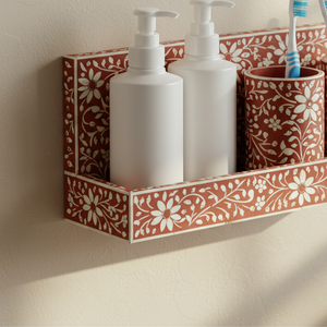 Kit de rangement floral artisanal pour salle de bain, esthétique terre cuite, étagère flottante pour meuble-lavabo avec gobelets à brosse à dents assortis - Product Image 5