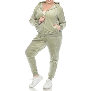 OEM vêtements de sport pour femmes velours survêtement 2 pièces ensemble plaine femmes survêtement ensembles 100% polyester velours survêtement - Product Image 1