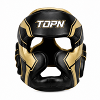 Casque de boxe ouvert personnalisé avec logo, en cuir PU de haute qualité, protection joues et oreilles, fermeture auto-agrippante, marque TOPN, pour l'entraînement