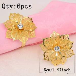 Anneau de serviette en strass floral de luxe, élégant porte-serviettes en métal à fleurs creuses pour la décoration de table de mariage, banquet, fête - Product Image 6