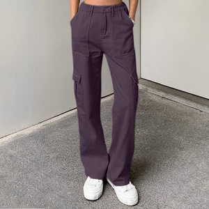 Venta al por mayor High Street Style Ladies Cargo Pants Pantalones casuales de cintura alta con bolsillo frontal plano para mujeres - Product Image 6