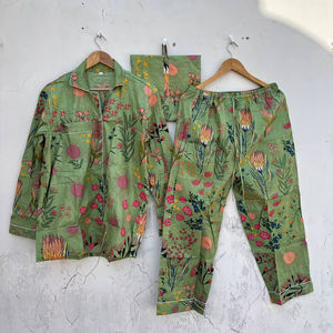 Pijama de Algodón Hecho a Mano para Mujer, Cuello en V, Manga Larga, Estampado |   Estilo Casual para Vacaciones, Suave y Transpirable - Product Image 4