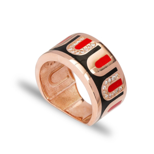 Anillo de circonia cúbica de banda de diseño de esmalte negro y rojo, venta al por mayor, joyería de plata de ley 925 hecha a mano turca - Product Image 1