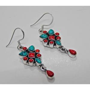 Pendientes de Plata de Ley 925 Coral y turquesa, regalo de boda bohemio, piedras preciosas naturales, joyería de oro para ella - Product Image 6