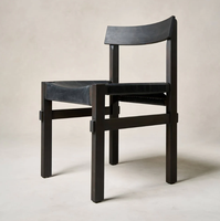 Chaises de salle à manger sans accoudoirs en bois massif antique rustique vintage avec siège en cuir noir pour salle à manger, bureau à domicile, meubles de maison