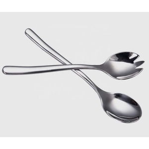 Ensemble de service à salade en acier inoxydable plaqué argent poli à poignée rectangulaire en forme de bâton Royal Design Long - Product Image 4
